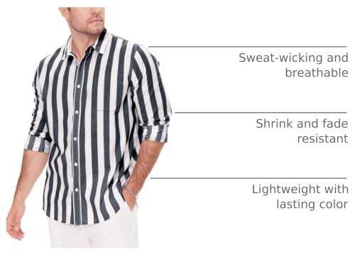 Image of JEKAOYI Mens Button Down Cotton Linen Shirts Casual Long Sleeve Beach Tops