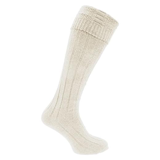 Calcetienes altos falda escocesa de lana Modelo Scottish Highland hombre caballero (1 par) (39-45 EU/Crema)