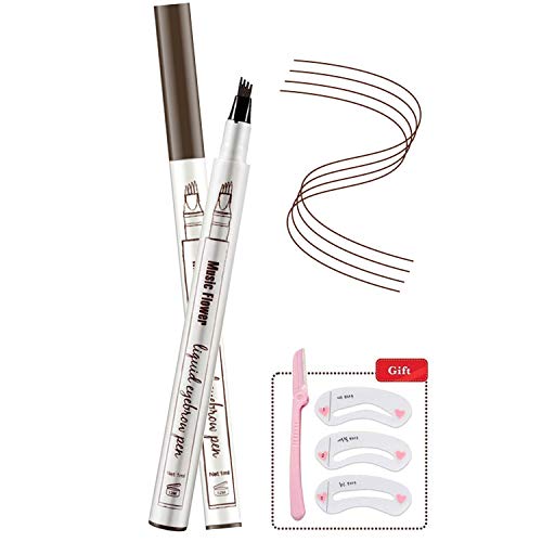 Eyebrow Tattoo Pen -Tattoo Eyebrow Pen Waterproof Ink Gel Tint with Four Tips, Long Lasting Smudge-Proof Natural Hair-Like Defined Browns All Day (01# Chestnut)