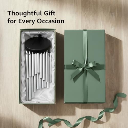 Image of amazon basics Handcrafted Designer Wind Chimes for Balcony & Home Decor | Soothing Sound | Metal Hanging Showpiece | Gift for Housewarming | Color: Silver | Material: Aluminum | Size: 60L x 12W x 12H cms
