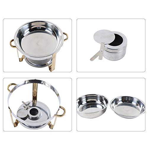 4L Rund Buffetwärmer Warmhaltegerät,Edelstahl Warmhaltebehälter mit einem Brennpastenbehälter und Lebensmittelpfanne, Speisewärmer, Behälter – Bild 4