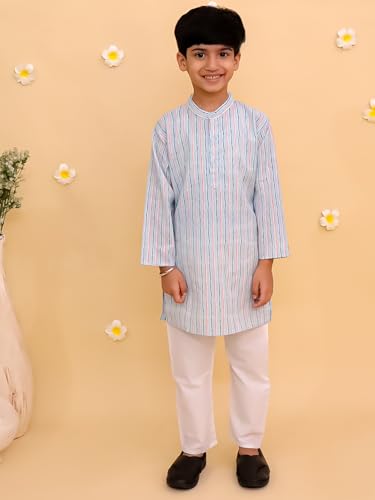 Image of The Mom Store Boys Printed Cotton Kurta Pajama Set With Jacket | Soft And Comfortable Ethnic Wear For Baby /Kids Boys | Full Sleeves Kurta Pyjama Set | Traditional Indian Outfit
