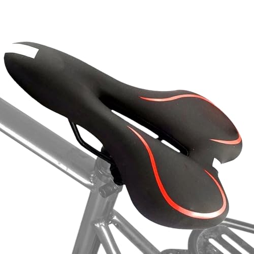 Sillín de Bicicleta de Montaña - Ancho y Cómodo con Diseño Hueco para Bicicleta de Carretera - Sillín Impermeable Ventilado con Franja Reflectante, para Adultos y Niños