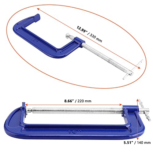 Sinjeun 3 Pack 10 Inch C-Clamp, Cast Iron C-Clamp Heavy Duty C Clamp For Woodworking, Welding And Metal Processing, Blue #TOP1