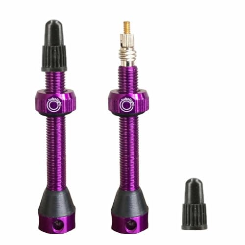 TUBOLIGHT Presta Tubeless Valve Stems 50mm | Purple Tubeless Presta Valve Stem for Bicycles and Motorcycles | High-Grade Brass with 4-Hole Design