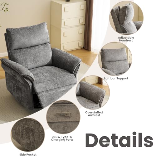 Image of Power Nursery Rocking Chair with Massage and Heat,Swivel Rocker Recliner with Adjustable Headrest,Glider Recliner Nursery Chair for Breastfeeding,Nursery Rocker Recliner for Living Room,Grey