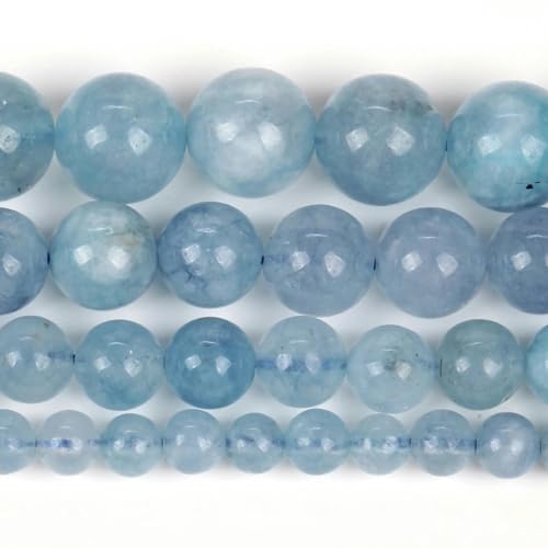 Cuentas de piedra redondas de jade de lava de 4/6/8/10 mm, cuentas sueltas para hacer joyas, accesorios de pulseras, aguamarina, 6 mm, 58-61 piezas