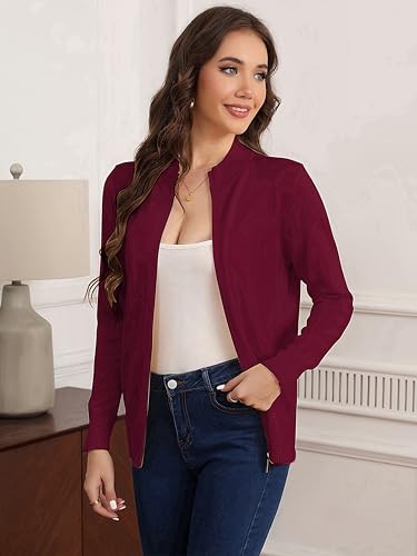 Image of Women's Long Sleeve Zipper Sweater Knit Cardigan Sweater Lightweight Zipper Sweatshirt Casual Jacket