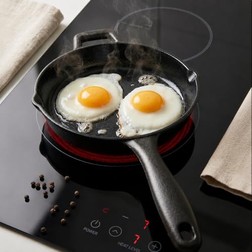 Image of Aurex Cast Iron Fry Pan /Skillet 22CM with Long Ergonomic Handle|8.8IN,2KG,1.5L| Pre-Seasoned,Naturally Non-Stick | Omlette, Fish, Steak, Saute, Pancake, Pasta| Induction Friendly | No Chemical Coating