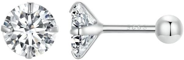 BISAER Cubic Zirconia Earrings Studs 18K Gold Plated Flat Back Sterling Silver Earrings Hypoallergenic CZ Earrings for Women Gifts for Her