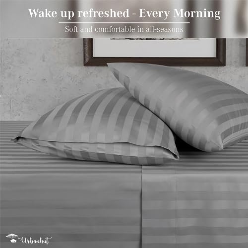 URBANHUT 800 Thread Count Egyptian Cotton Damask Striped King Size Sheets Set (4 Pc) - Ultra Soft & Smooth, Sateen Weave King Size Bed Sheets, Luxury Hotel Sheets with 16" Deep Pocket - Dark Grey