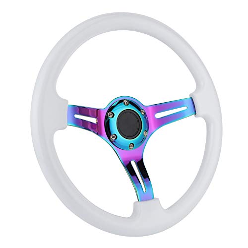 Acouto Volante de Carreras de 14 Pulgadas y 6 Orificios Volante de Deriva ABS con Radios Coloridos para Automóvil Viejo con Mejor Agarre de 350 Mm de Carreras Dirección de 6 Orificios
