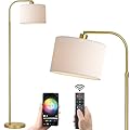 FINNCHY Gold Floor Lamp with Remote Control, 1200 Lumens Adjustable Height Dimmable Arc Floor Lamp for Living Room, Modern Gold Standing Lamp for Bedroom, Office, LED Smart Bulb Included