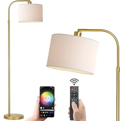FINNCHY Gold Floor Lamp with Remote Control, 1200 Lumens Adjustable Height Dimmable Arc Floor Lamp for Living Room, Modern Gold Standing Lamp for Bedroom, Office, LED Smart Bulb Included