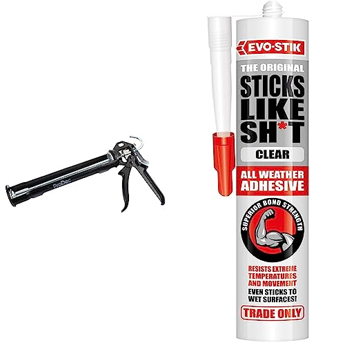 ProDec PRCG11 Advance Heavy Duty Revolving Caulking Gun for Applying 400ml and 310ml Cartridge Caulks, Sealants, Black & EVO-STIK Sticks Like Sh*t Adhesive, All Weather, Clear, 290ml