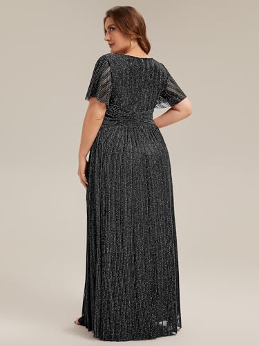 Image of Ever-Pretty Women's Plus Size Glitter Formal Dresses for Curvy Women A Line V Neck Gala Mother of Bride Dress Evening Gown