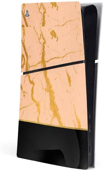 Skinit Decal Gaming Skin Compatible with PS5 Slim Digital Edition Console - Pink Gold and Black Marble Design