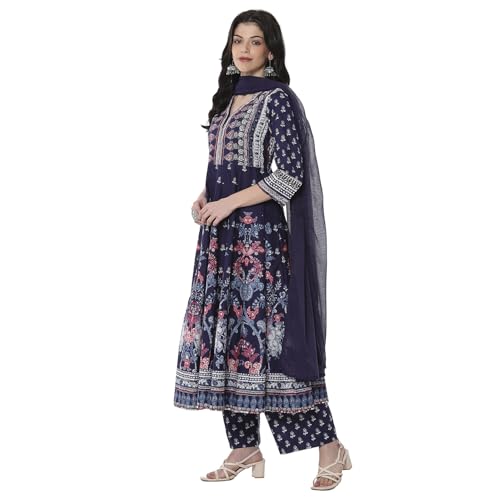 Image of BIBA Women Cotton Anarkali Printed Suit Set