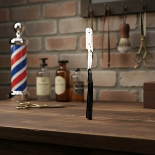 Image of Shalimar Brand Professional Barber Straight Edge Shaving Facial Face Beard Blade Razor, Black Hand, Traditional Barber Style For Men and Women