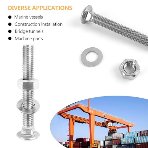 20 Stück M8 × 60 Schlossschrauben, Edelstahl Rundkopf Schlossschrauben mit Vierkantansatz und Vollgewinde, mit Sechskantflanschmuttern und Unterlegscheiben, geeignet für Heimdekoration, Industriebau