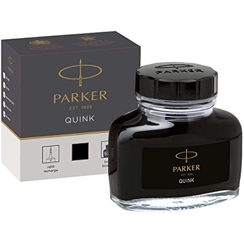Parker Fountain Pen Ink Bottle | Black QUINK Ink | 57 ml Fountain Pen Refill Cover