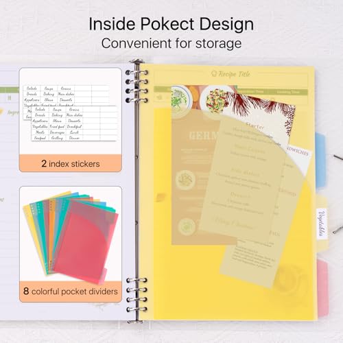 WEMATE Recipe Book to Write in Your Own Recipes, Blank Recipe Book 8.5x11 Inches, 8 Ring Recipe Binder with Plastic Frosted Cover, 8 Dividers and 272 Recipe Pages, Personal Family Cookbook as Gift by WEMATE - Image 5