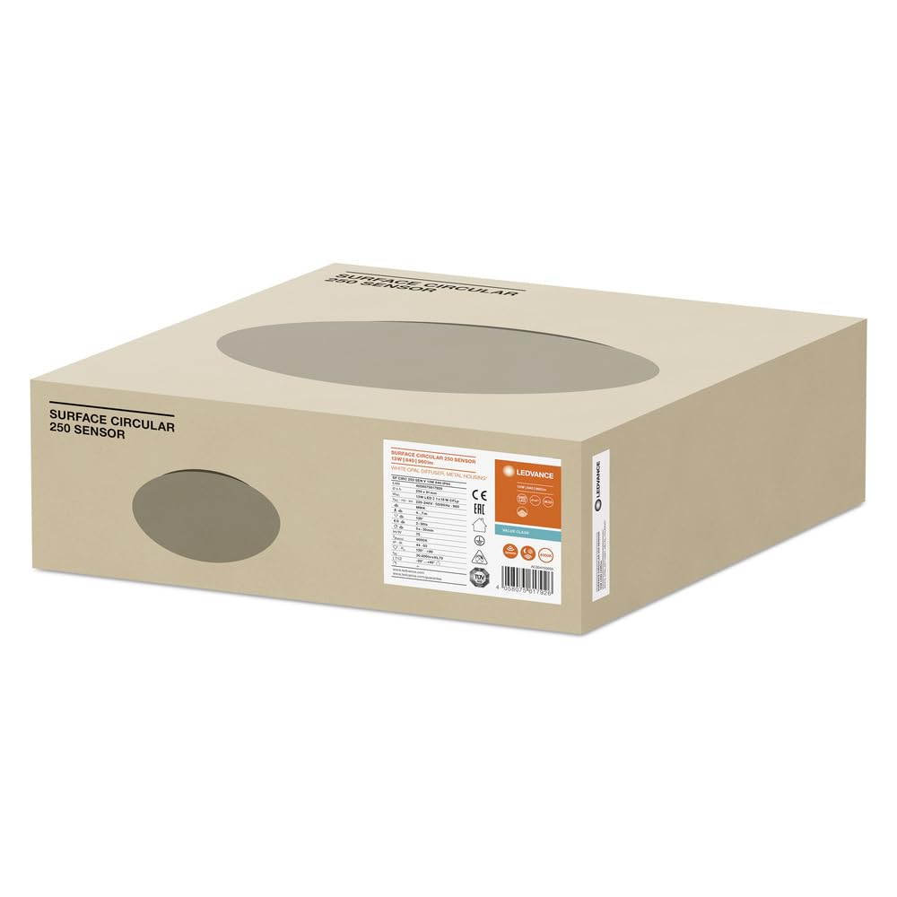 LEDVANCE Hublot pour mur et plafond avec IP44 et détecteur | SURFACE CIRCULAR 250 SENSOR 13W 4000K