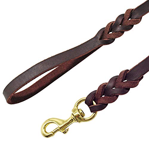 Berry Pet Braided Brown Genuine Leather Dog Leash - Training & Walking Dog Leash - 6.5Ft By 1/2 In (210Cm 1.2Cm) - Latigo Leather Material Made In Us #TOP4