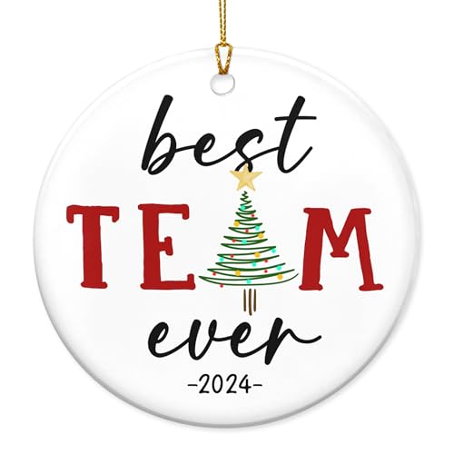 TEEZWONDER Best Team Ever Gifts for Friends Women - Ceramic Christmas Ornaments 2025 with Card for Tree Decorations - Friend Gifts for Women, Friend Gift for Coworker, Friends Ornament