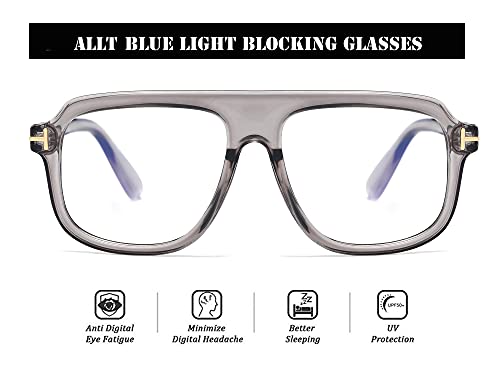 Allt Unisex Large Square Optical Eyewear Non-prescription Eyeglasses Flat Top Clear Lens Glasses Frames (Transparent Grey(Bluelight Blocker Lens)A5) - Thumbnail 2