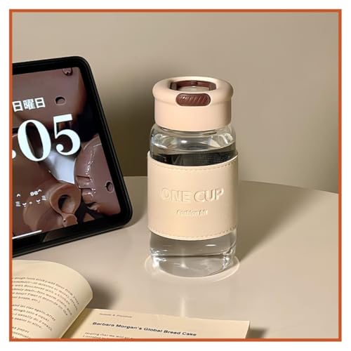 Wosta Leakproof Glass Water Bottle with Stainless Steel Infuser Glass Tea Infuser Bottle with Strainer and Neoprene Sleeve for Loose Leaf Tea, Cold Brew Coffee. (Q - WHITE, 550ML)