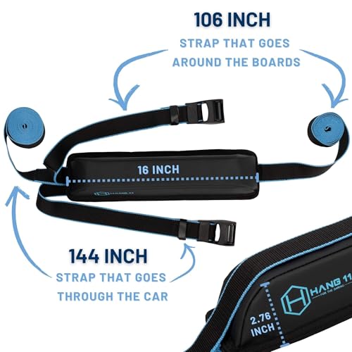 Image of Hang 11 Surfboard Car Rack - Soft Padded Surfboard Roof Rack (Single) | Carries up to 3 Surfboards, Fits Most Vehicles Without Crossbars, Extra-Wide 1.5 inch Straps, Surfboard Rack for Car