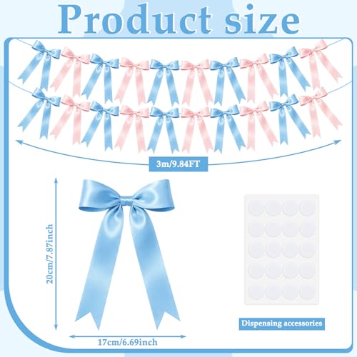 Image of NatNarr 2 Pcs Gender Reveal Party Decor, Pink and Blue Garland Banner Satin Ribbon Party Decorations Pre-Strung Bow Decor Banner for Baby Shower Wedding Birthday Parties