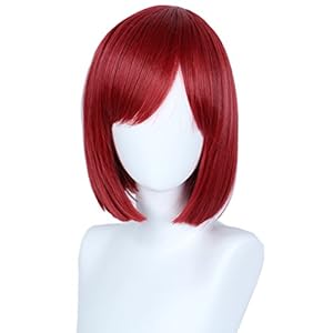 Linfairy Peluca de cosplay unisex recta roja para disfraz de Halloween Bob peluca para mujer