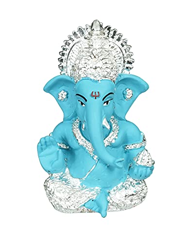 Image of eCraftIndia Silver Plated Blue Polyresin Lord Ganesha Idol for Home, Temple, Office, and Car Dashboard - Perfect God Idol for Diwali, Ganesh Chaturthi, and Hindu Festivals, Ideal for Gift Giving