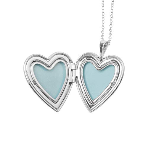 Sterling Silver And Diamond Heart Shape Starburst Locket Pendant For Women - Polished, 12Mm #TOP1