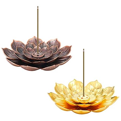 AUXSOUL 2 Stücke Räucherstäbchenhalter Lotus Ash Catcher Kupfer Weihrauchbehälter Set, Räucherstäbchenhalter in Lotus-Form, Lotus Censer Stick Incense Holder for Stick Incense Cover