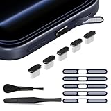 USB C Dust Plug for iPhone 17 Pro Max/ 17 Pro, 5PCS iPhone Speaker Protector & Type C Charging Port Cover Cap for iPhone 17 Pro Max, Earpiece Speaker Mesh Adhesive Stickers with Tweezer, Deep Blue