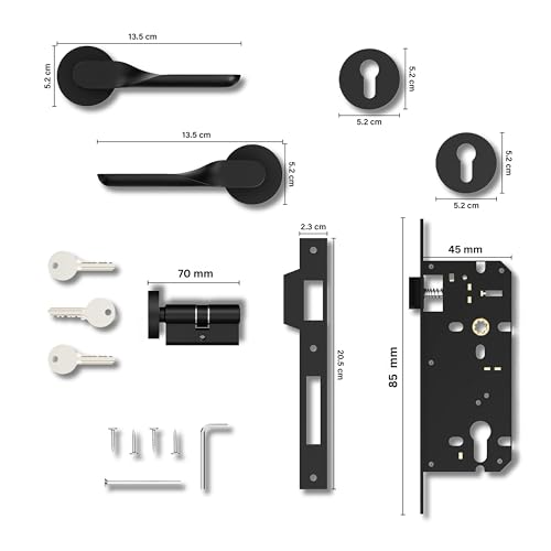 Image of GLOXY Mortise Door Locks for Main Door, Doorset for Bedroom, Mortise Door Lock Set, Door Lock Handle Set with 3 Brass Key for Home, Kitchen| Black Finish (2 Years Warranty, Pack of 1)