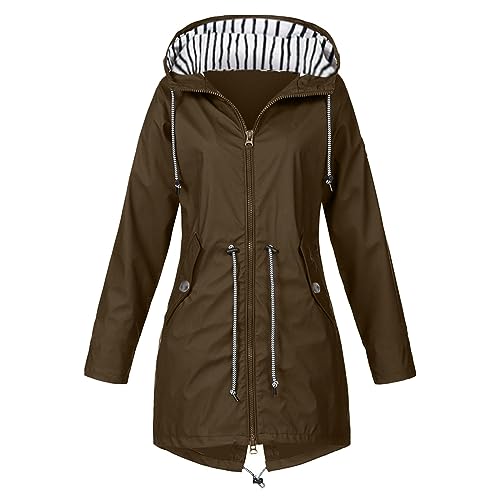 Generisch Chubasquero para mujer, chaqueta de entretiempo, tallas grandes, chubasquero para mujer, impermeable, cortavientos, con capucha, para invierno, senderismo, exterior, transpirable, ligera,