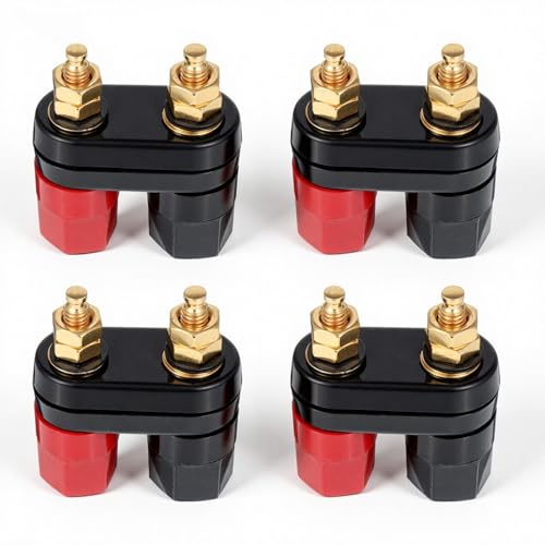 4 PCS Gold Plated Banana Plug Jack Female Socket, Dual 4mm Speaker Terminal Binding Post, Zinc Alloy Insulated Connector for Amplifier