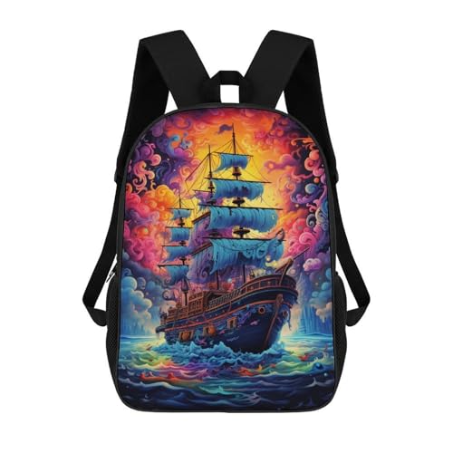 sinyumoney Zaini Per Bambini Fantasy Sailing Ship -11 Zaino Scolastico Zaino Per Bambini Borsa Scolastica Zaini Da Viaggio Borse Per Libri Zaino Stampato in 3D Per Bambini E Bambine 17inch