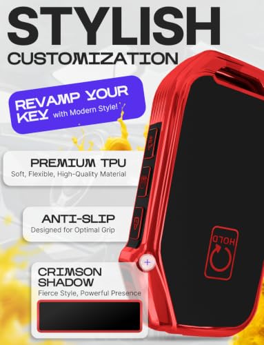 Image of Lucrum Key Fob Cover for Kia, TPU KeyFob Case & Leather Keychain | Fits NOT FLIP Sportage Soul Forte Telluride EV6 Niro K5 Stinger, 5 Buttons (2018-2025) - Red and Black