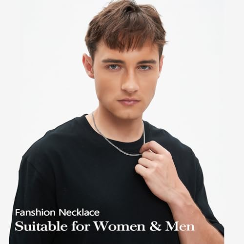 3.5mm Cuban Link Curb Chain Necklace for Women Men 925 Sterling Silver Plated Stainless Steel Necklace Available In 16/18/20/22/24/26/28/30 Inches Silver Chain Necklace for Men Come Gift Box2