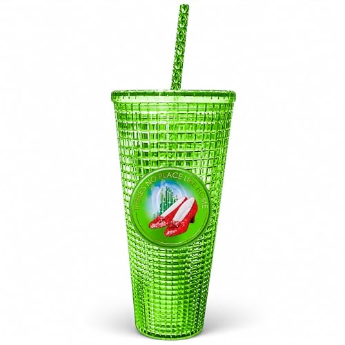 Image of Spoontiques Wizard of Oz Diamond Tumbler, 20oz, 8 inch Tall - Textured Cup w /Straw, Double Wall Insulated, BPA Free - Ruby Slippers