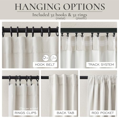 Qjmydeco Drapes 84 Inch Length 2 Panels Set For Bedroom Aesthetic,100% Blackout Cute Curtains For Nursery Weather Curtains Thermal Insulated Energy Efficient Cotton Linen Blend Back Tab Pleated Cream Beige thumb #3