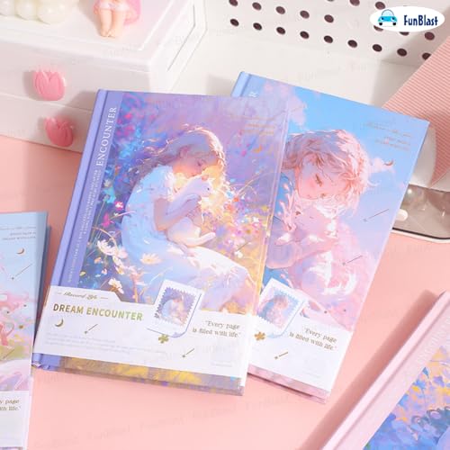 Image of FunBlast Aesthetic Diary for Girls - Dream Encounter Notebook Diary, Cute Kawaii Stationery, Colorful Pages Travel Diary for Kids & Adults (A5 Size; 192 Pages) (Purple)