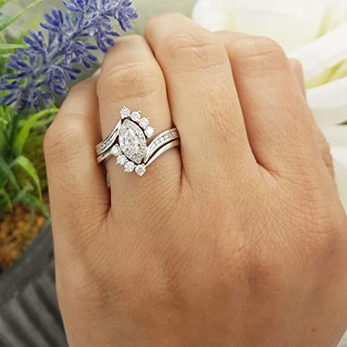 Dazzlingrock Collection 0.95 ctw Marquise & Round Diamond Wedding Ring Matching Band Set for Women (Color I-J, Clarity I1-I3) in Solid Gold2