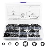 NVIYAM 340 Stück Sicherungsscheiben lock Unterlegscheiben Sicherungsring Innenzahn klemmscheiben Sortiment Set Sicherungsringe Unterlegscheiben M3 M4 M5 M6 M8 M10 M12 Klemmring, Schwarz