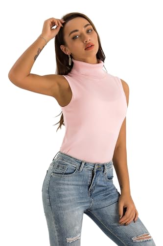 Image of Spicy Sandia Women Stretchable Turtleneck Knit Sleeveless Slim Fit Sweater